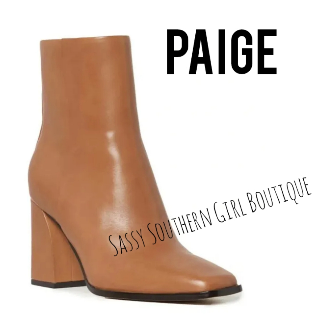 Paige Cognac Brown Leather Ankle Boots